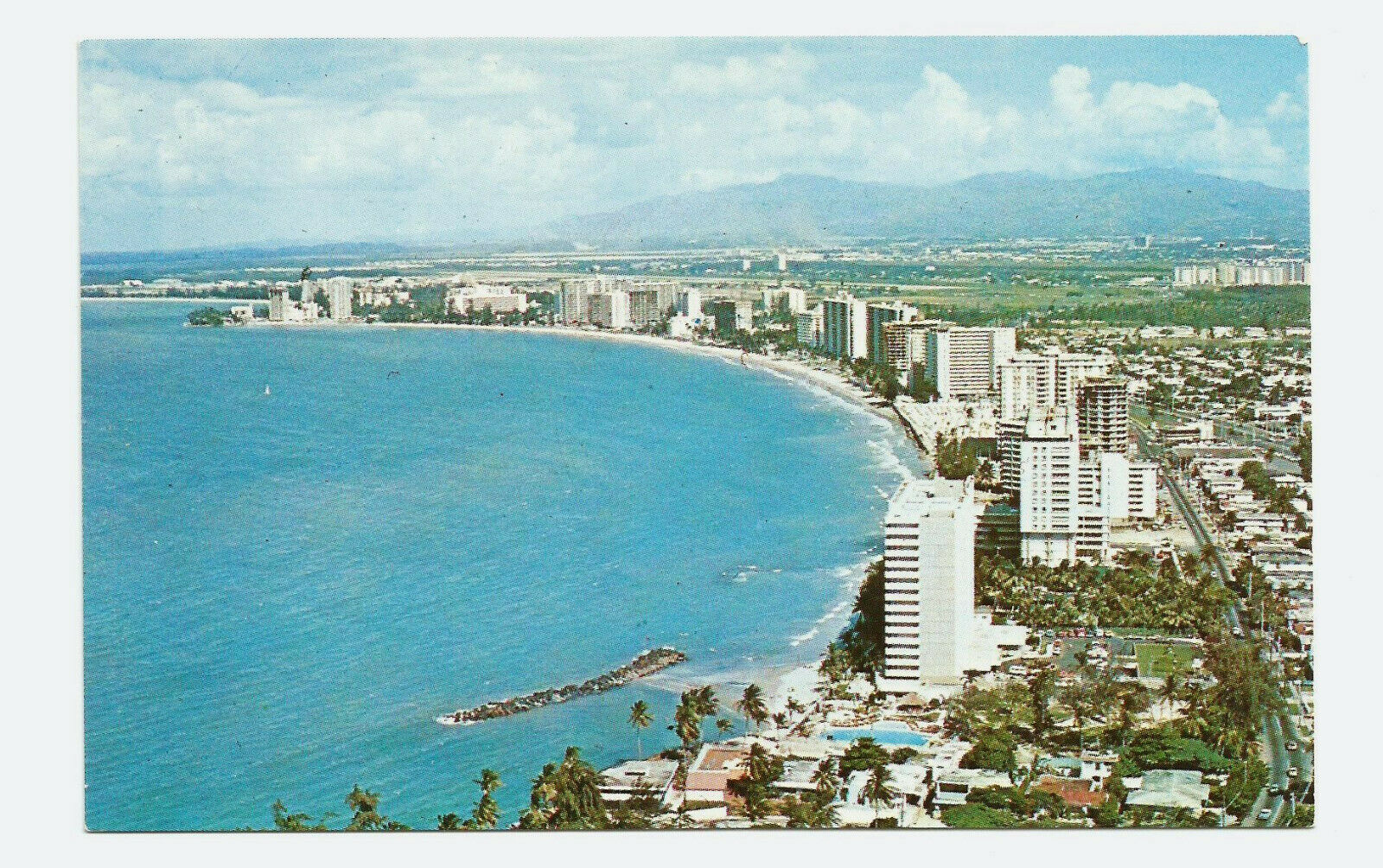 San Juan Puerto Rico Postcard Isla Verde Resort Area Beach Aerial View Half Moon