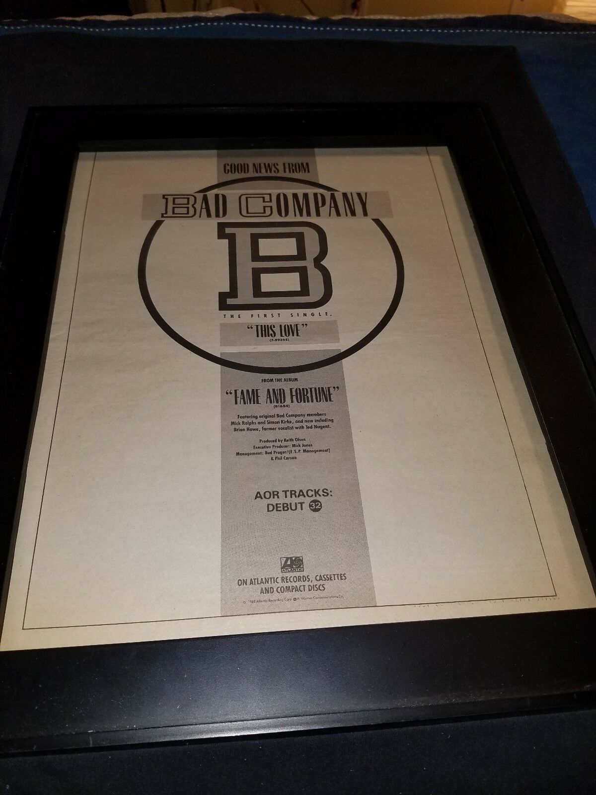 Bad Company This Love Rare Original Radio Promo Poster Ad Framed!
