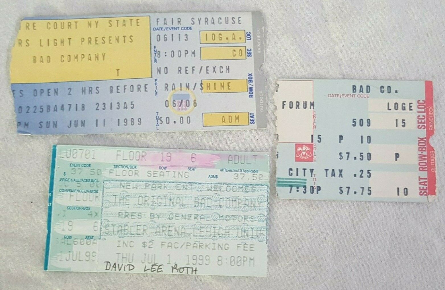 Bad Company Ticket Stub Lot Of 3 Vintage Concert Tickets Collector's Fan Band