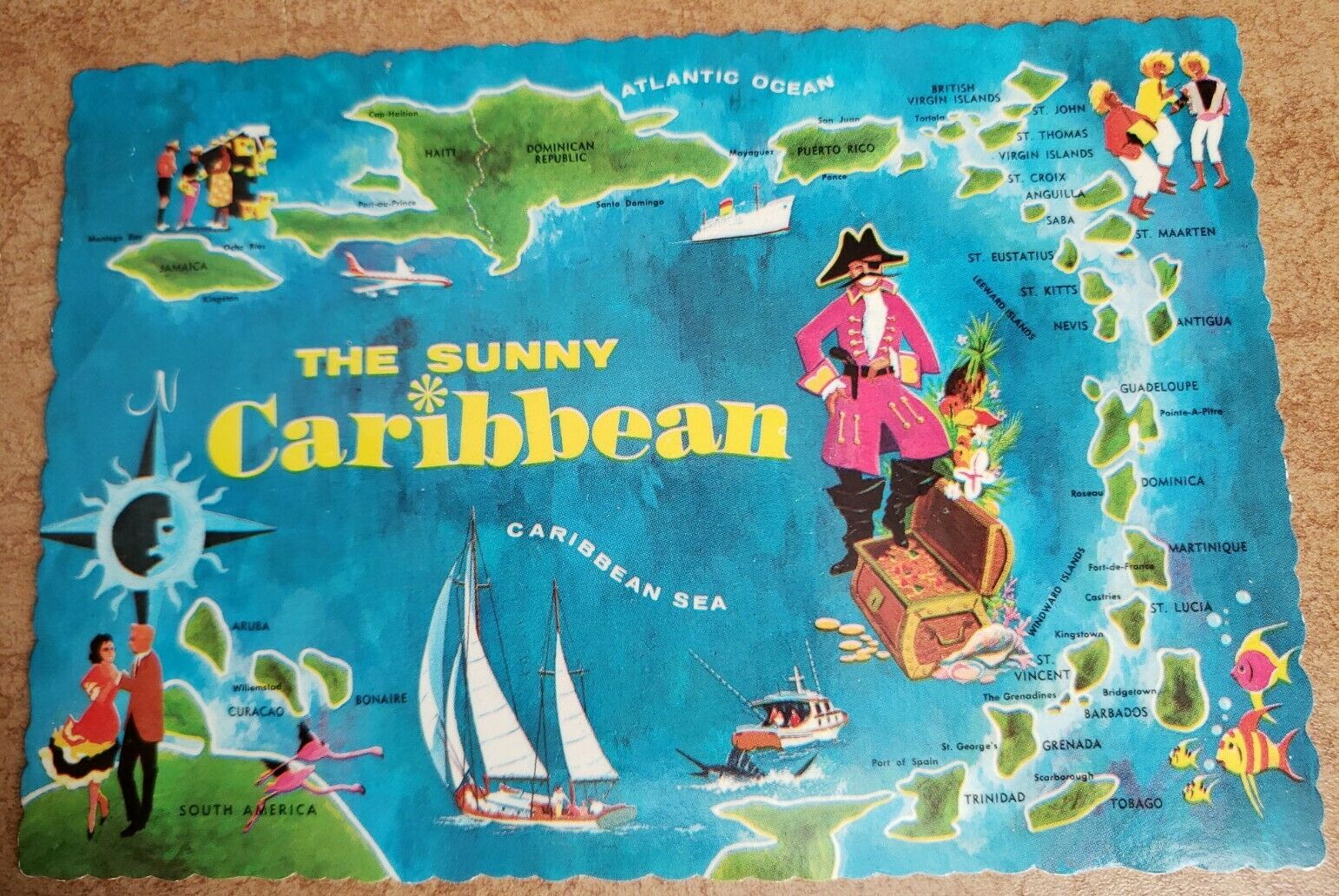 The Sunny Caribbean Vintage Postcard